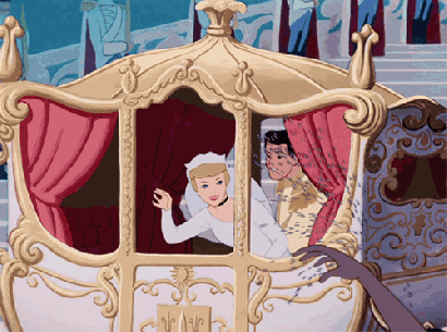 Cinderella-and-Prince-Charming-waving-from-their-carriage